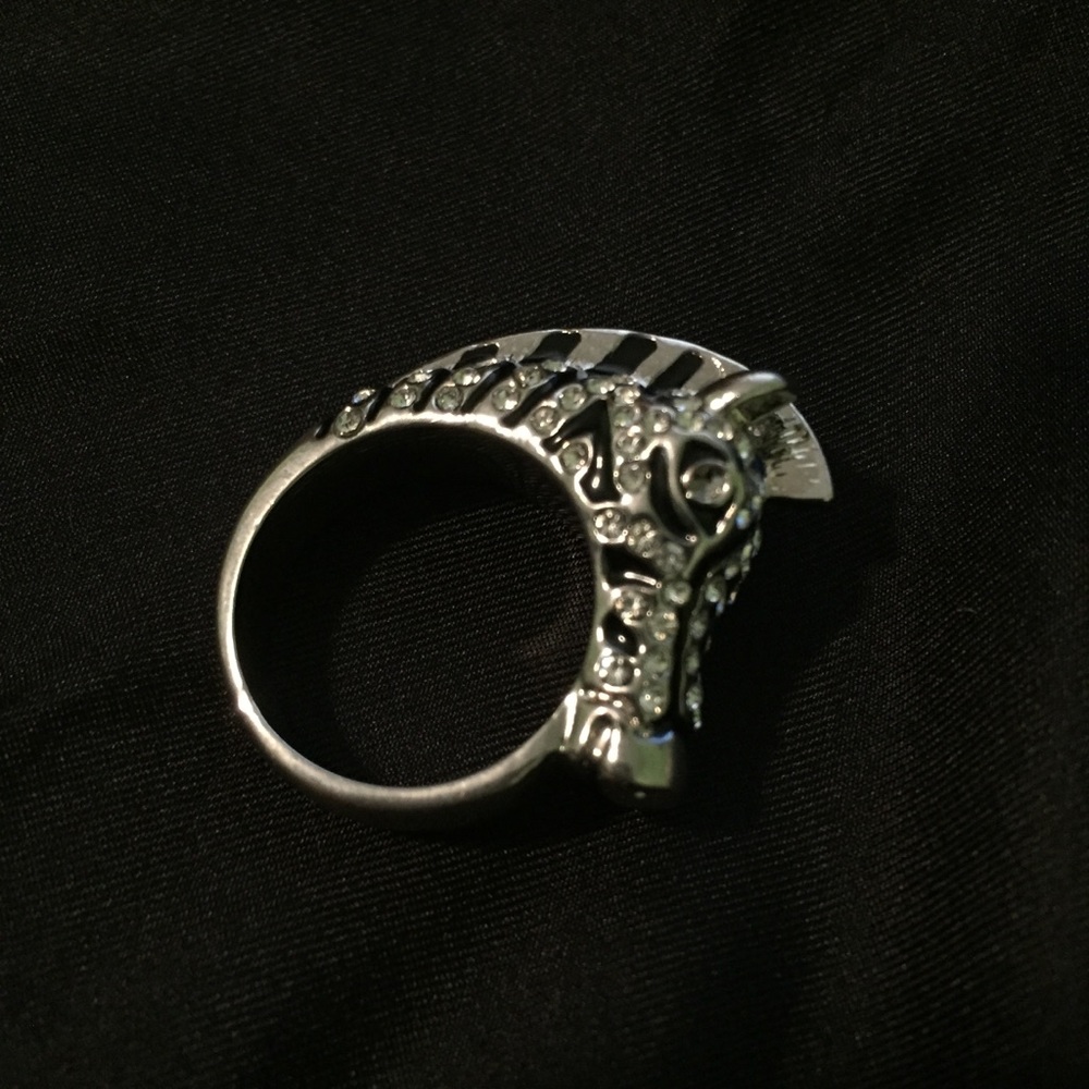 Guess zebra enamel and rhinestone ring